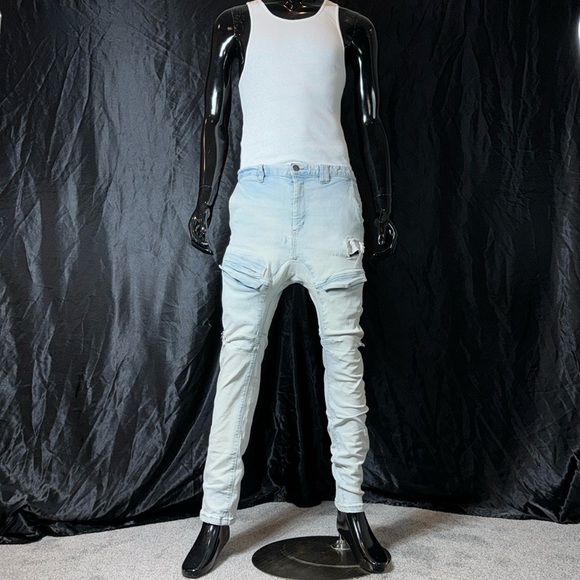 Classic Retro Drop Crotch Light Wash Denim Jeans - Picture 1 of 7